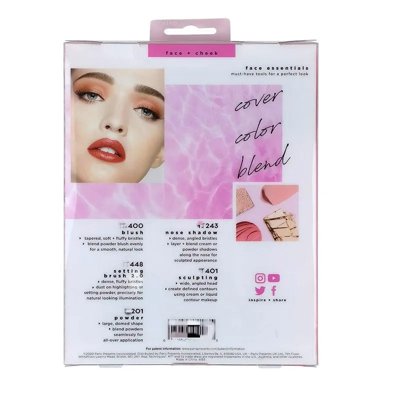 Real Techniques Essential Makeup Brushes Set for Eyeshadow , Blush Highlight , Contour & Powder Synthetic Bristles, 5 Piece Set ( Dubai Edition)