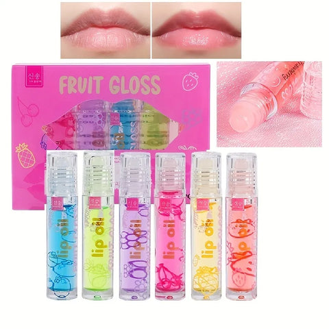 Fruit Lip Gloss 6 Pcs ( Strawberry 🍓 , Blueberry 🫐 , Cherry 🍒 , Pineapple 🍍, Apple 🍏 , Grape 🍇 )