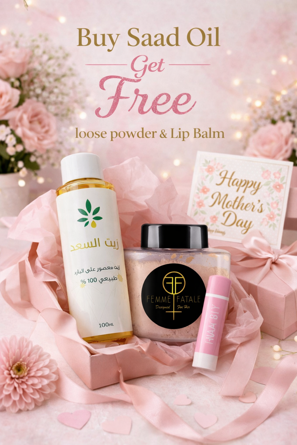 Saad Oil Hair Removal 100ml زيت السعد Natural 100% +Loose Powder & Lip Balm ( Random Color )