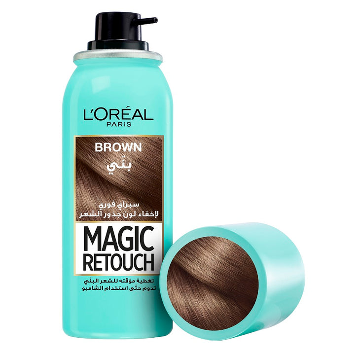L'Oréal Paris Root Concealer Spray for Smooth and Natural Transitions, Conceals Roots Until Washed Out, Magic Retouch, Brown for Dark Roots, 1x 75 ml