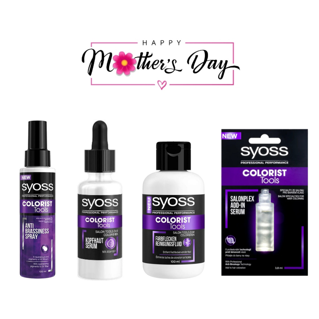 Syoss Colorist Tools Anti Brassiness Spray Hair + Colorist Tools Serum Hair + Colorist Hair Tools Colour Spot Cleansing Fluid Content: 100 ml Removes Colour Stains from the Skin + Colorist Hair Tools Serum ©