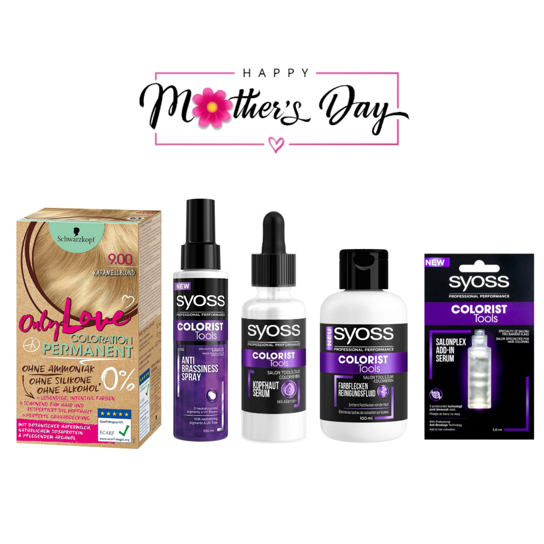 Schwarzkopf Only Love Hair Colour 9.00 140ml + Syoss Colorist Tools Anti Brassiness Spray Hair + Colorist Tools Serum Hair + Colorist Hair Tools Colour Spot Cleansing Fluid Content: 100 ml Removes Colour Stains from the Skin + Colorist Hair Tools Serum ©