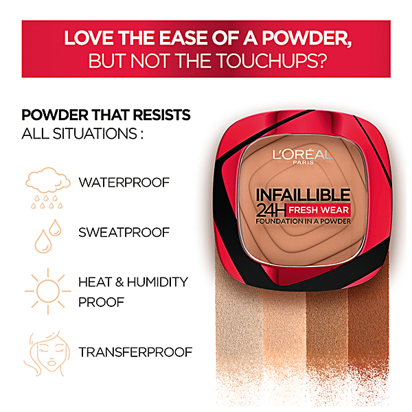 L'Oreal Paris Infallible Fresh Wear Foundation in a Powder, Up to 24 Hour Wear, 180 Linen