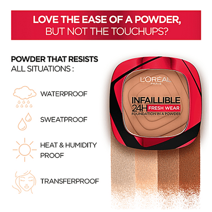 L'Oreal Paris Infallible Fresh Wear Foundation in a Powder, Up to 24 Hour Wear, 200 Goden Sand