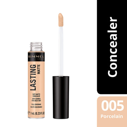 Rimmel London, Lasting Matte Concealer, 005 Porcelain , 7 ml ( Full Coverage & Hydrated Coverage )