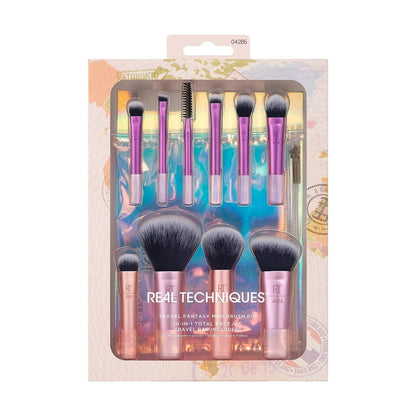 Real Techniques Travel Fantasy Makeup Brushes Set for Eyeshadow, Highlight, Contour, Powder and Concealer, Mini Size Travel Brushes and Makeup Bag, Synthetic Bristles, 11 Piece Set