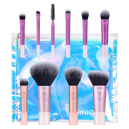 Real Techniques Travel Fantasy Makeup Brushes Set for Eyeshadow, Highlight, Contour, Powder and Concealer, Mini Size Travel Brushes and Makeup Bag, Synthetic Bristles, 11 Piece Set