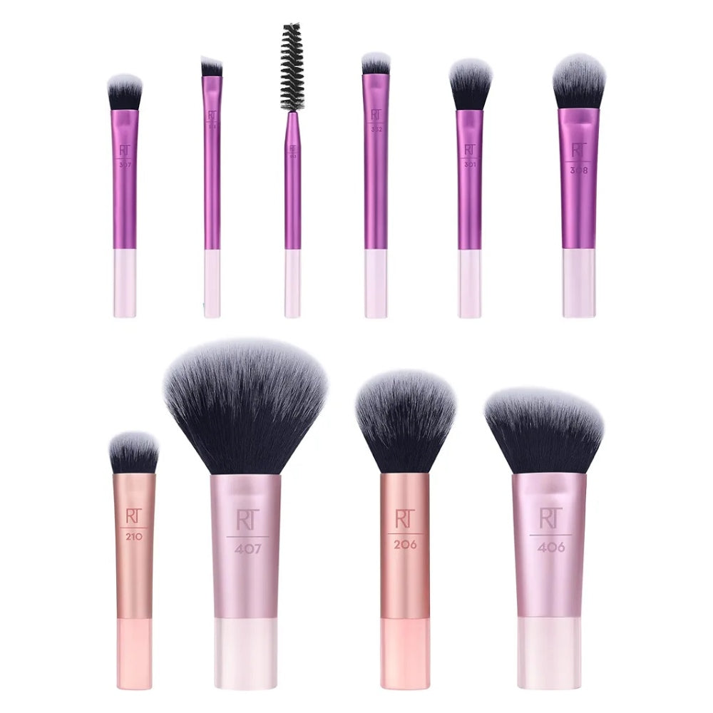 Real Techniques Travel Fantasy Makeup Brushes Set for Eyeshadow, Highlight, Contour, Powder and Concealer, Mini Size Travel Brushes and Makeup Bag, Synthetic Bristles, 11 Piece Set