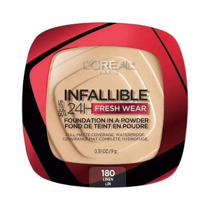 L'Oreal Paris Infallible Fresh Wear Foundation in a Powder, Up to 24 Hour Wear, 180 Linen