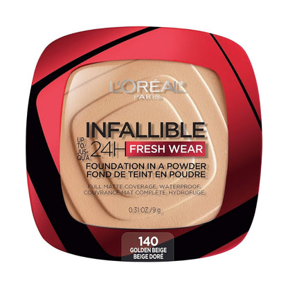 L'Oreal Paris Infallible Fresh Wear Foundation in a Powder, Up to 24 Hour Wear, 140 Golden Beige