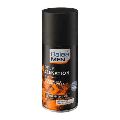 Balea Deodorant Men Body Spray Deep Sensation, 150 ml , 0 Aluminum 24 Hours