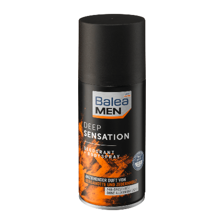 Balea Deodorant Men Body Spray Deep Sensation, 150 ml , 0 Aluminum 24 Hours