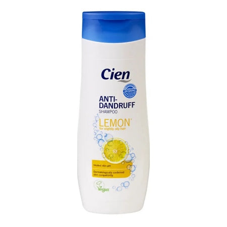 Cien Anti- Dandruff Shampoo 
Lemon For Oily Hair PH Neutral For The Skin Dermatologically Tested شامبو ضد القشره للشعر الدهني