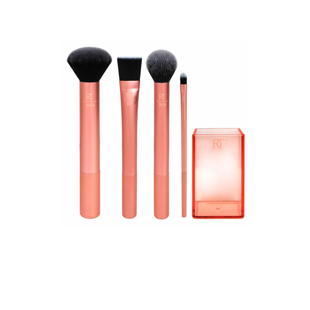 Real Techniques Base Flawless Base Brush Set ( Foundation , Concealer & Highlighter ) + Holder