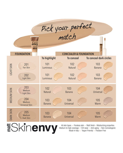 Samoa Skin Envy Matte Poreless Skin 12hr Wear Foundation 201 Fair