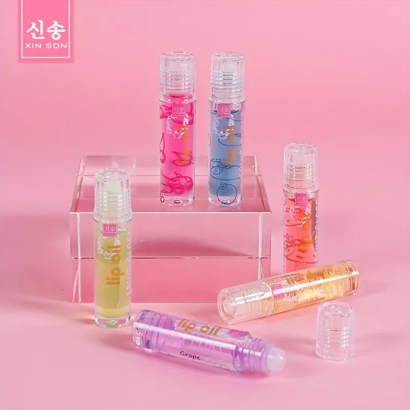 Fruit Lip Gloss 6 Pcs ( Strawberry 🍓 , Blueberry 🫐 , Cherry 🍒 , Pineapple 🍍, Apple 🍏 , Grape 🍇 )