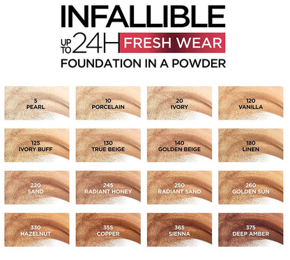 L'Oreal Paris Infallible Fresh Wear Foundation in a Powder, Up to 24 Hour Wear, 200 Goden Sand