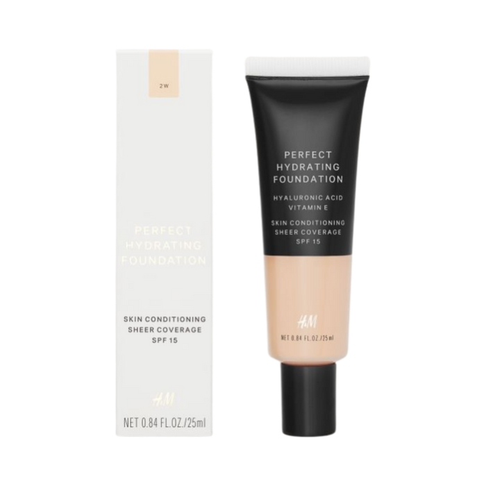 H & M Perfect Hydrating Foundation Sheer Coverage+ Hyaluronic Acid + Vitamin E  & SPF 15 / 2W Alabaster