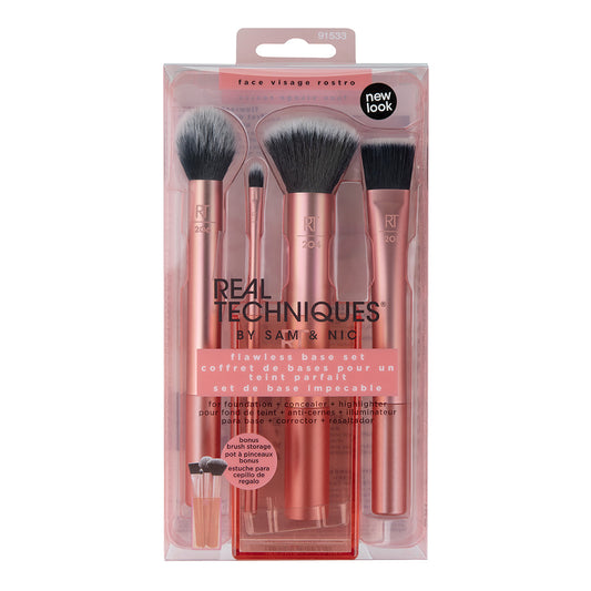 Real Techniques Base Flawless Base Brush Set ( Foundation , Concealer & Highlighter ) + Holder