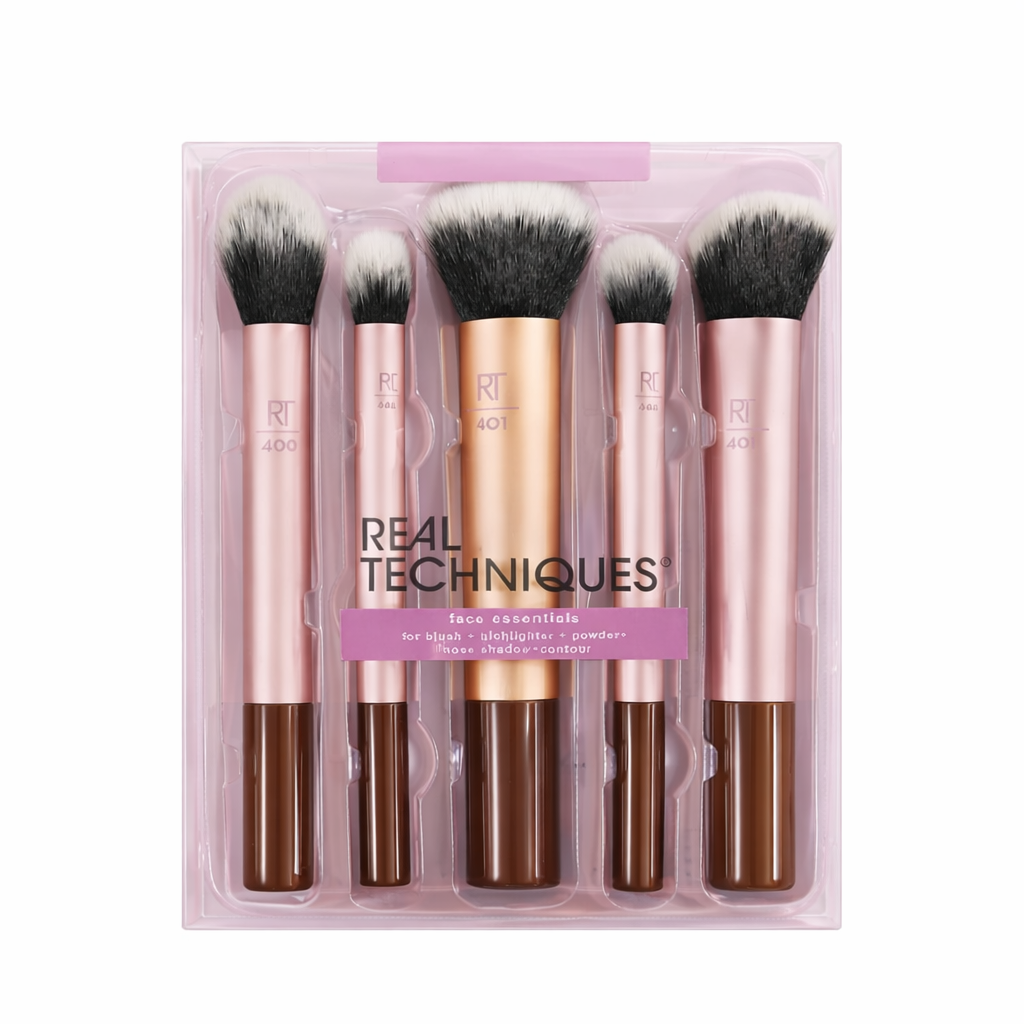 Real Techniques Every Day Essential Brush 5 pcs (  Powder , Highlighter , Blush , Nose Shadow , Contour ) ( Dubai Edition )