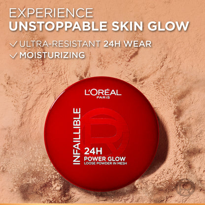 L’Oréal Paris Infaillible 24H Power Glow Loose Powder in Mesh, Pore Blurring, Radiant Glow, and Hydrating Formula ( Universal)
