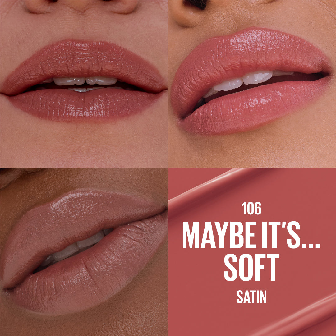 Maybelline Serum Lipstick, Hydrating Lip Makeup with 8HRs of Lip Plumping Moisture with Hyaluronic Acid + Oil Blend 106 Maybe It Soft ( Satin )