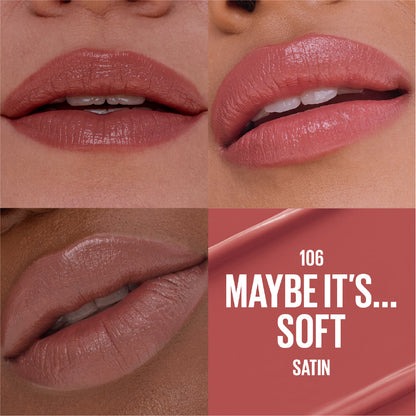 Maybelline Serum Lipstick, Hydrating Lip Makeup with 8HRs of Lip Plumping Moisture with Hyaluronic Acid + Oil Blend 106 Maybe It Soft ( Satin )