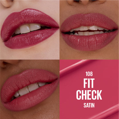 Maybelline Serum Lipstick, Hydrating Lip Makeup with 8HRs of Lip Plumping Moisture with Hyaluronic Acid + Oil Blend 108 Fit Check ( Satin )