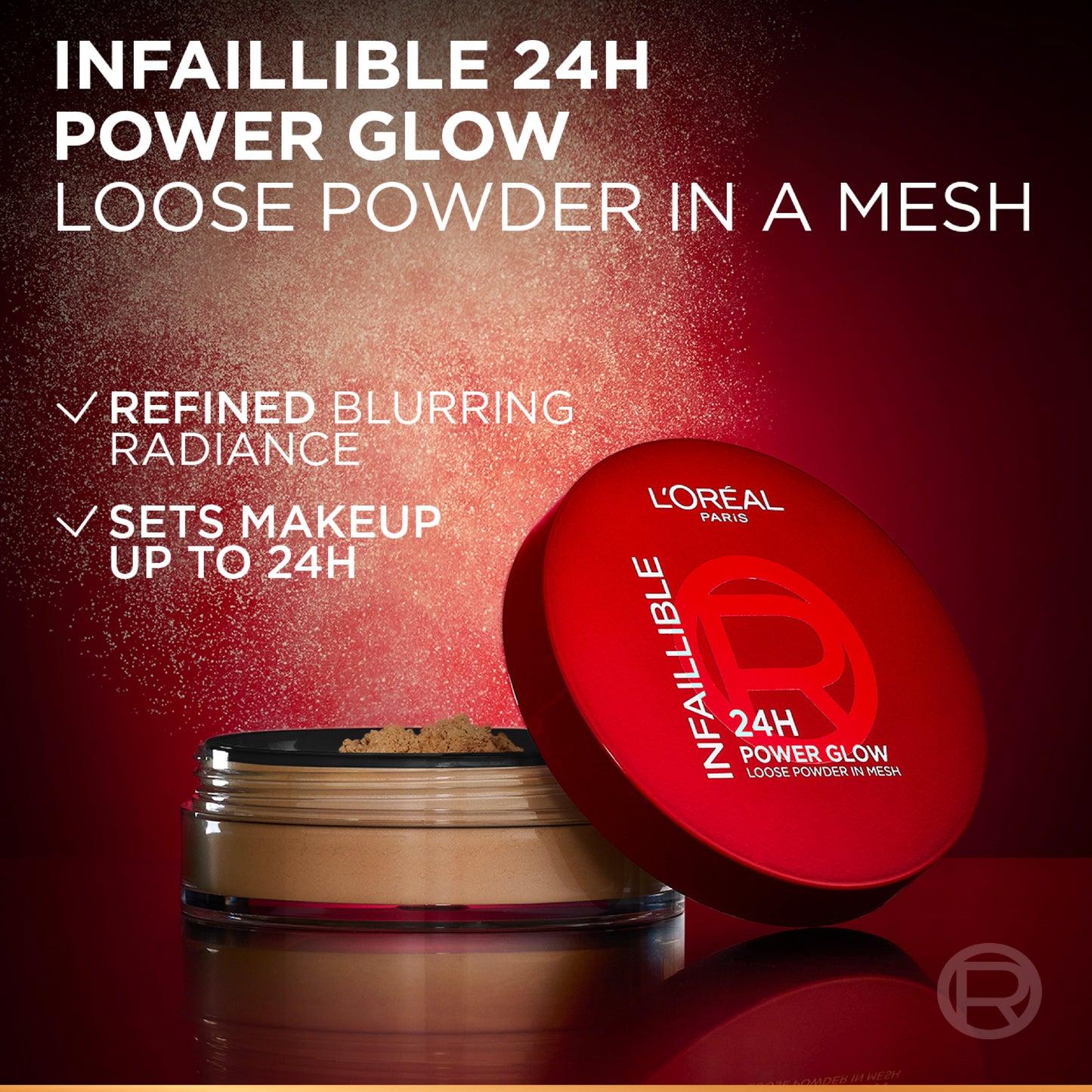 L’Oréal Paris Infaillible 24H Power Glow Loose Powder in Mesh, Pore Blurring, Radiant Glow, and Hydrating Formula ( Universal)