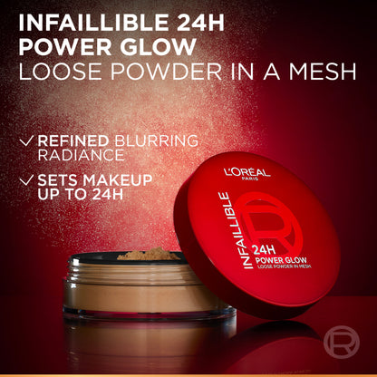L’Oréal Paris Infaillible 24H Power Glow Loose Powder in Mesh, Pore Blurring, Radiant Glow, and Hydrating Formula ( Universal)
