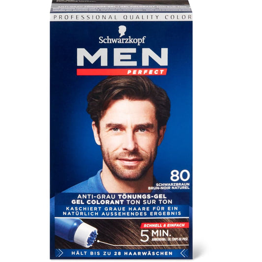 Schwarzkopf - Men Perfect - Men's Anti-White Hair Coloring Gel - Natural Result - Quick and Easy Application - Ammonia Free Schwarzkopf Men Perfect gel color 80 châtain noir