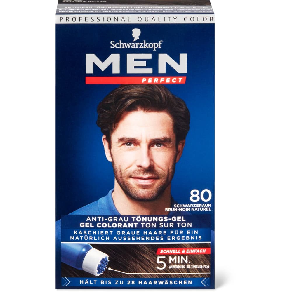 Schwarzkopf - Men Perfect - Men's Anti-White Hair Coloring Gel - Natural Result - Quick and Easy Application - Ammonia Free Schwarzkopf Men Perfect gel color 80 châtain noir
