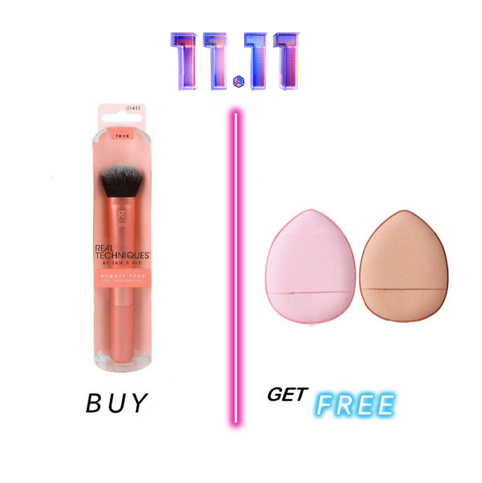 Buy Real Techniques By Sam & Nic Expert Face For Foundation Get 2 Mini Powder Puff ( Free Gift )