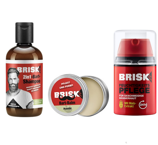 Men Set Brisk Bart Balm Beard With Wax Texture Care And Keep Your Bread In  Shape  100% natural ingredients + Moisturizer + 2 In 1 Bert Shampo