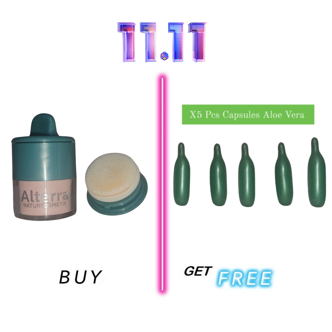 Buy Alterra Fixing Loose Powder With Puff ( Rose / Pink ) ( Mini Size) Get 5 Pcs Capsule Aloe Vera