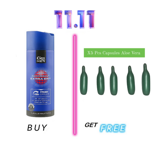 Buy Cien Men Deodorant Body Spray Extra Dry , 200 ml , 0 Aluminum 48 Hours Get Free 5 pcs Capsule Aloe Vera