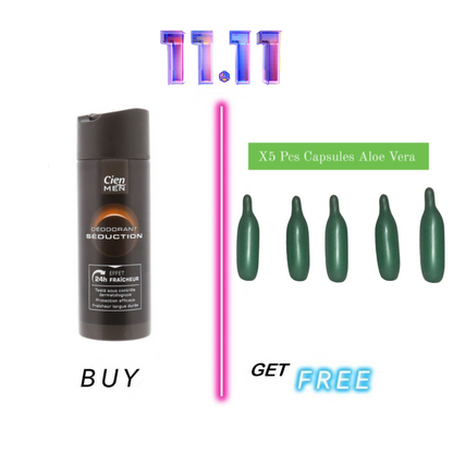 Buy Cien Men Deodorant Body Spray Seduction , 200 ml , 0 Aluminum 24 Hours Get Free 5 pcs Capsule Aloe Vera