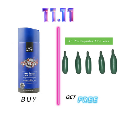 Buy Cien Men Deodorant Body Spray Sport , 200 ml , 0 Aluminum 24 Hours Get Free 5 pcs Capsule Aloe Vera