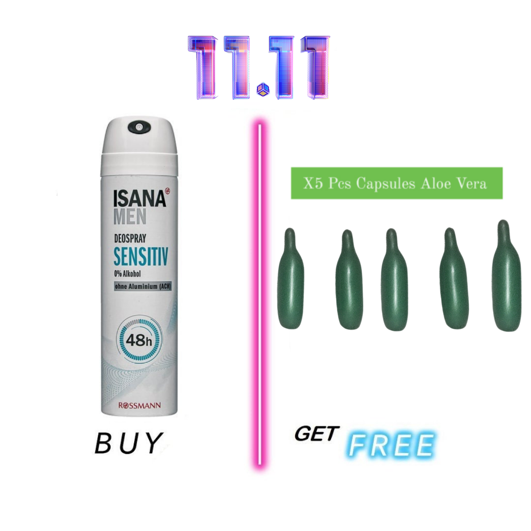 Buy Isana Men Sensitive Antitranspirant Deodorant Spray, 150 ml , 48 Hours Get Free 5 pcs Capsule Aloe Vera