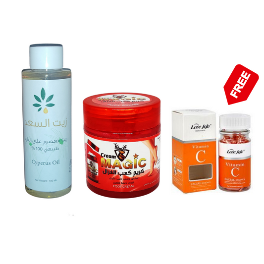 Saad Oil Hair Removal 100ml زيت السعد Natural 100% + Magic Foot Cream كعب الغزال + Free 90 Ampoule