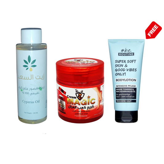 Saad Oil Hair Removal 100ml زيت السعد Natural 100% + Magic Foot Cream كعب الغزال + Free Body Lotion