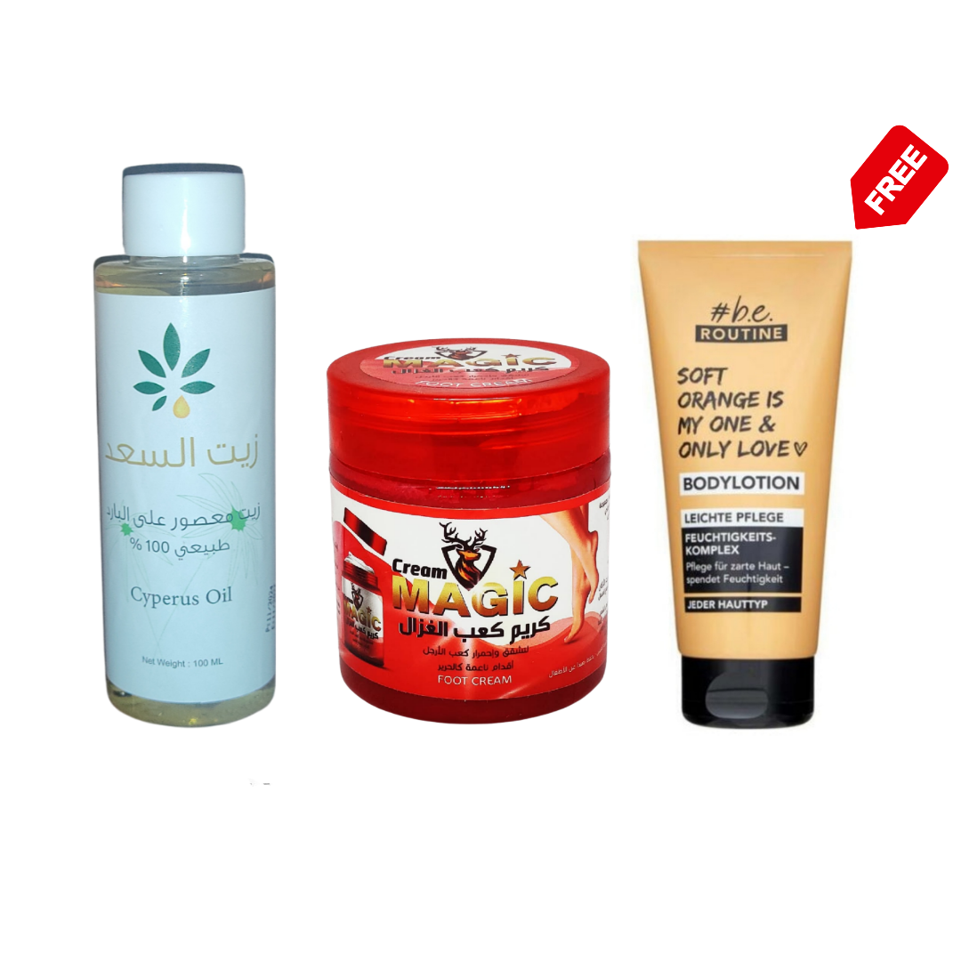 Saad Oil Hair Removal 100ml زيت السعد Natural 100% + Magic Foot Cream كعب الغزال + Free Body Lotion