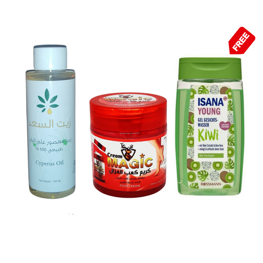 Saad Oil Hair Removal 100ml زيت السعد Natural 100% + Magic Foot Cream كعب الغزال + Free Isana Cleanser