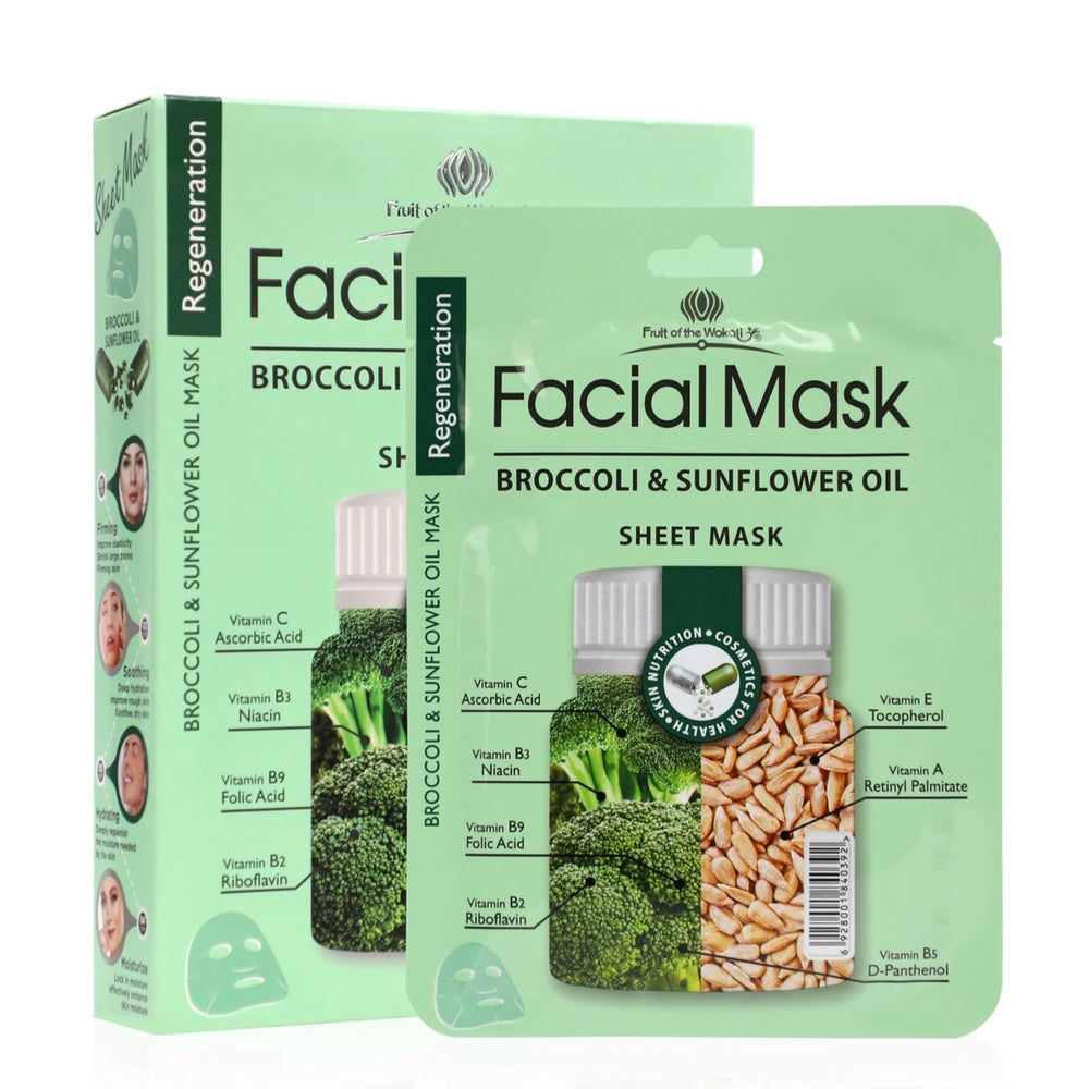 Fruit Of Wokali Facial Sheet Mask Broccoli & Sun Flower Oil  ( Vitamin A , B¹ , B² , B³ , C & E ) ( All Type Skin )