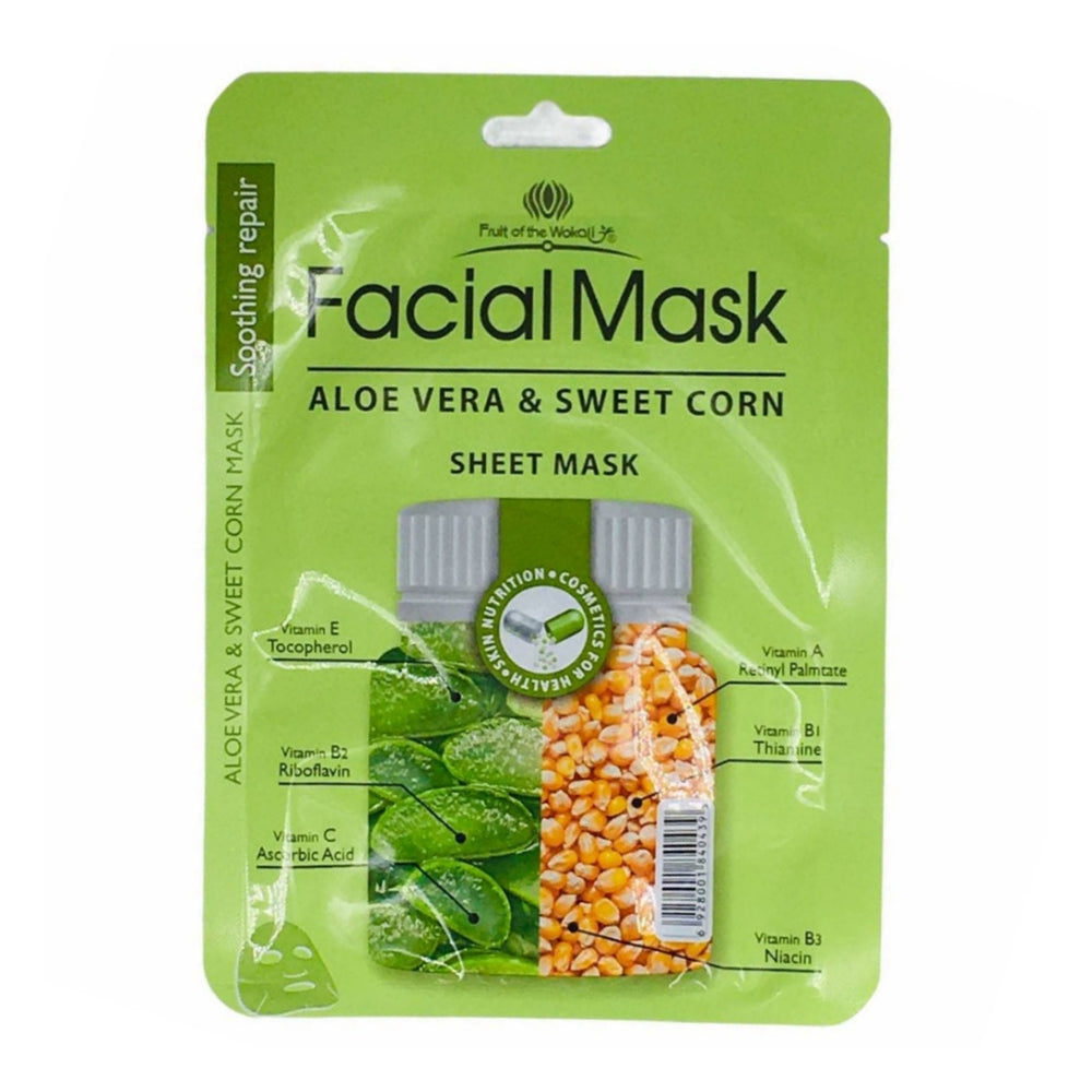 Fruit Of Wokali Facial Sheet Mask Aloe Vera & Sweet Corn ( Vitamin A , B¹ , B² , B³ , C & E ) ( All Type Skin )