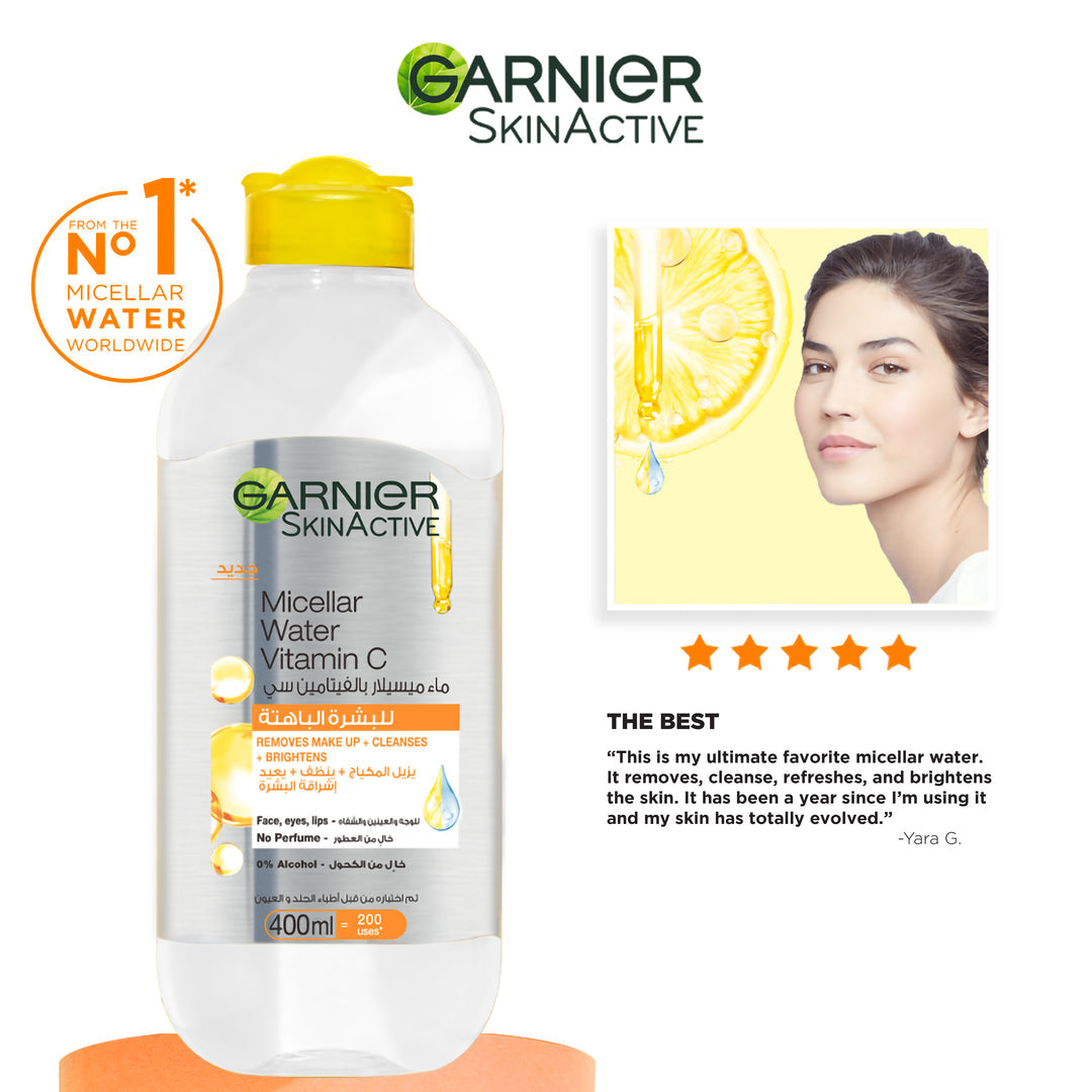 Garnier Vitamin C Micellar Water Facial Brightening Cleanser and Makeup Remover (400mL)