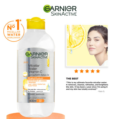 Garnier Vitamin C Micellar Water Facial Brightening Cleanser and Makeup Remover (400mL)