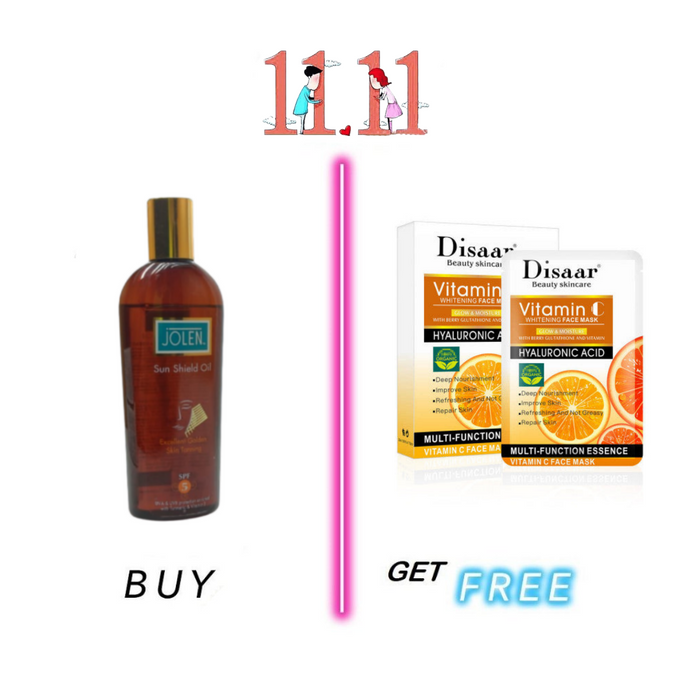 Buy Jolen Sun Sheild Tanning Oil ( Excellent Golden ) UVA + UVB Protection Enriched With Turmeric & Vitamin E , SPF 5 , 200 ml , Get A Free After Sun Facial Mask